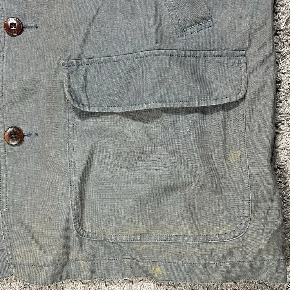 LL Bean Jacket Mens XL Green Canvas Barn Chore Coat Corduroy Cuffs Lined Faded - Picture 10 of 13